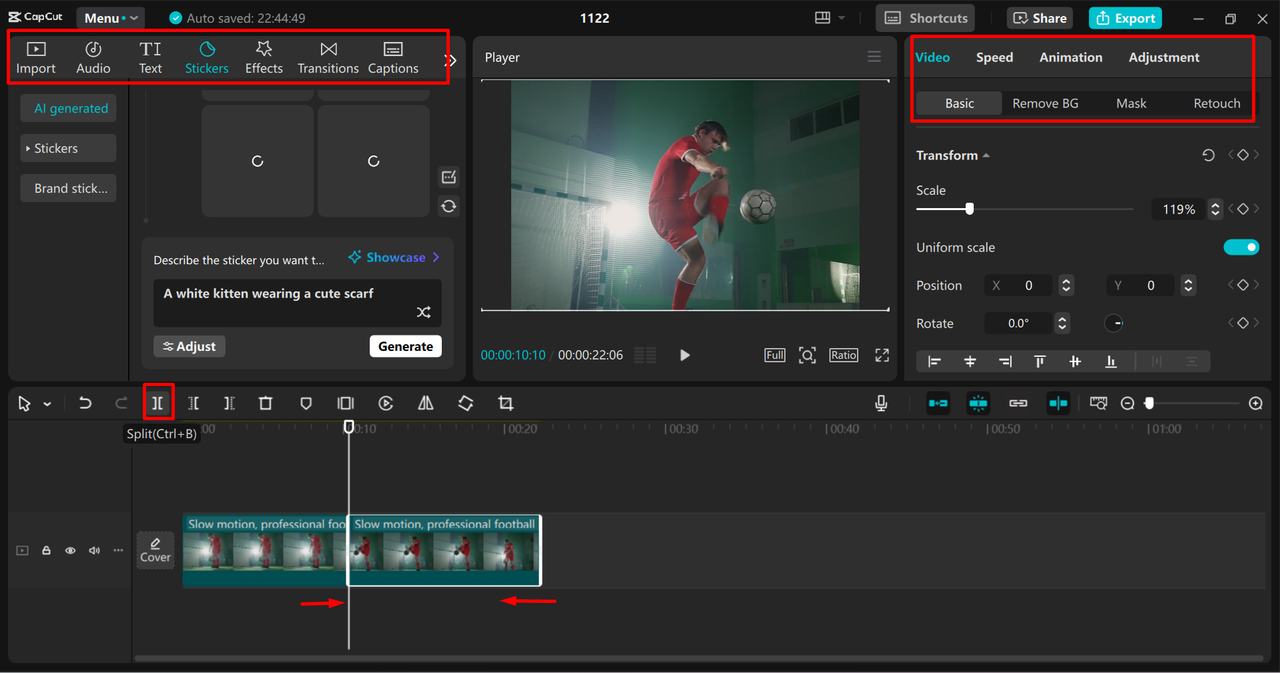 Trimming and enhancing the MKV video in the CapCut desktop video editor 