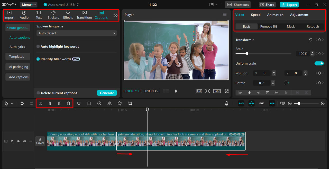 Trimming and editing video in the CapCut desktop video editor