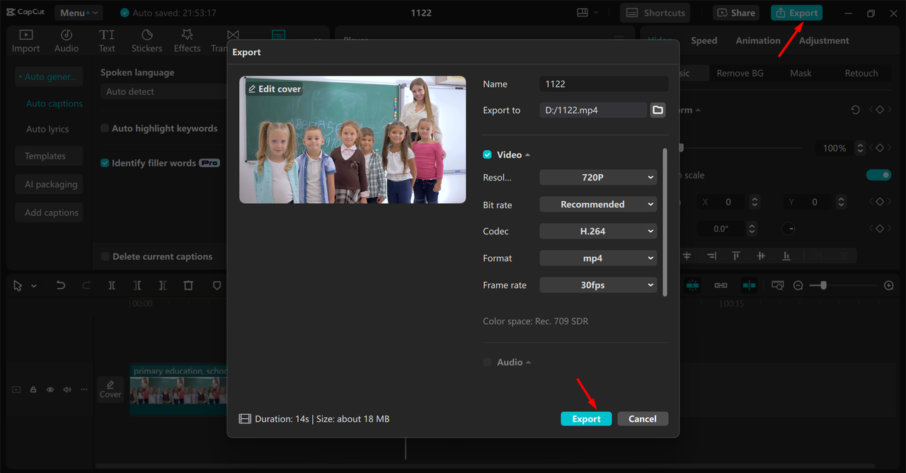 Exporting video from the CapCut desktop video editor