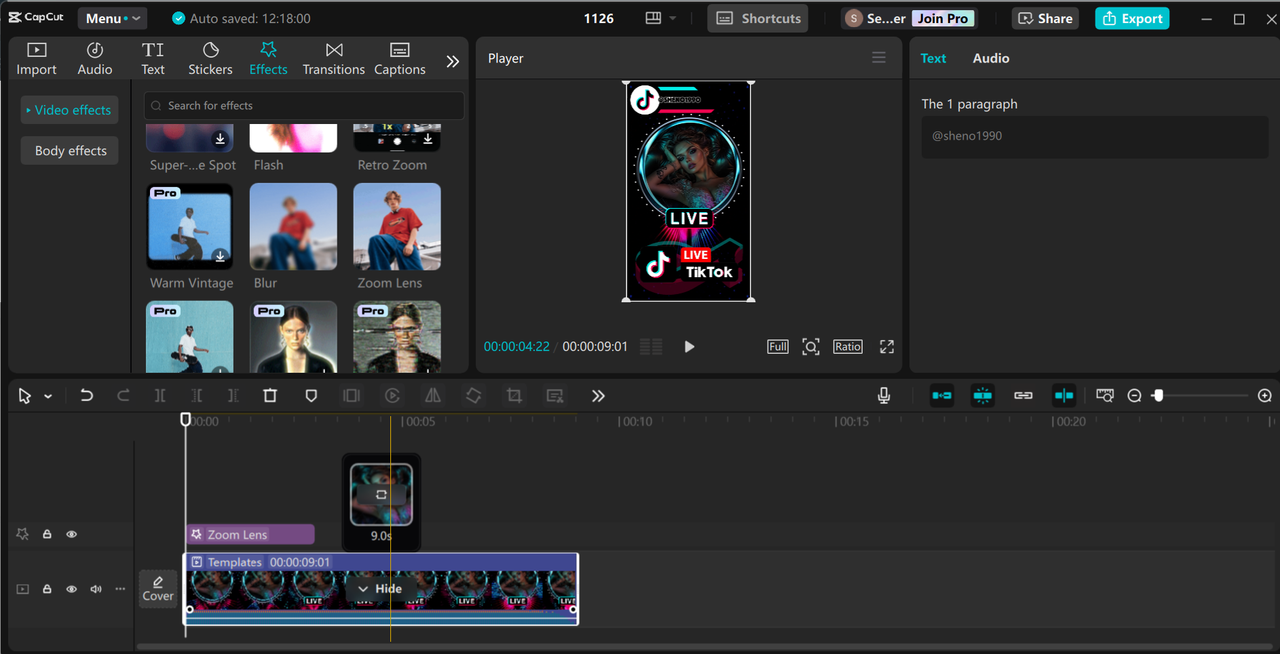 Customizing the TikTok intro template in the CapCut desktop video editor