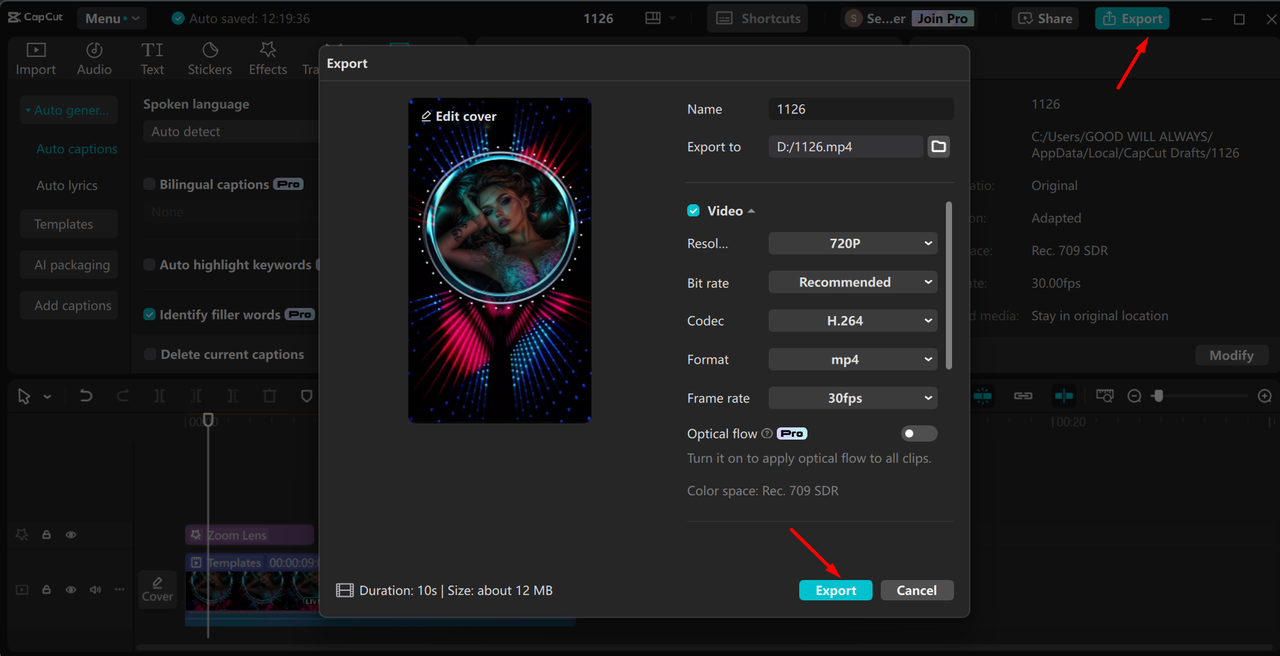 Exporting high-quality TikTok intro video from the CapCut desktop video editor