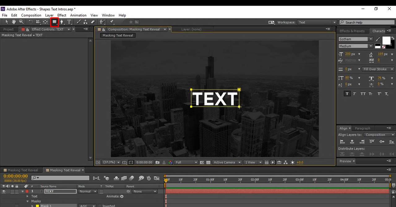 Creating a shape layer to mask text in After Effects