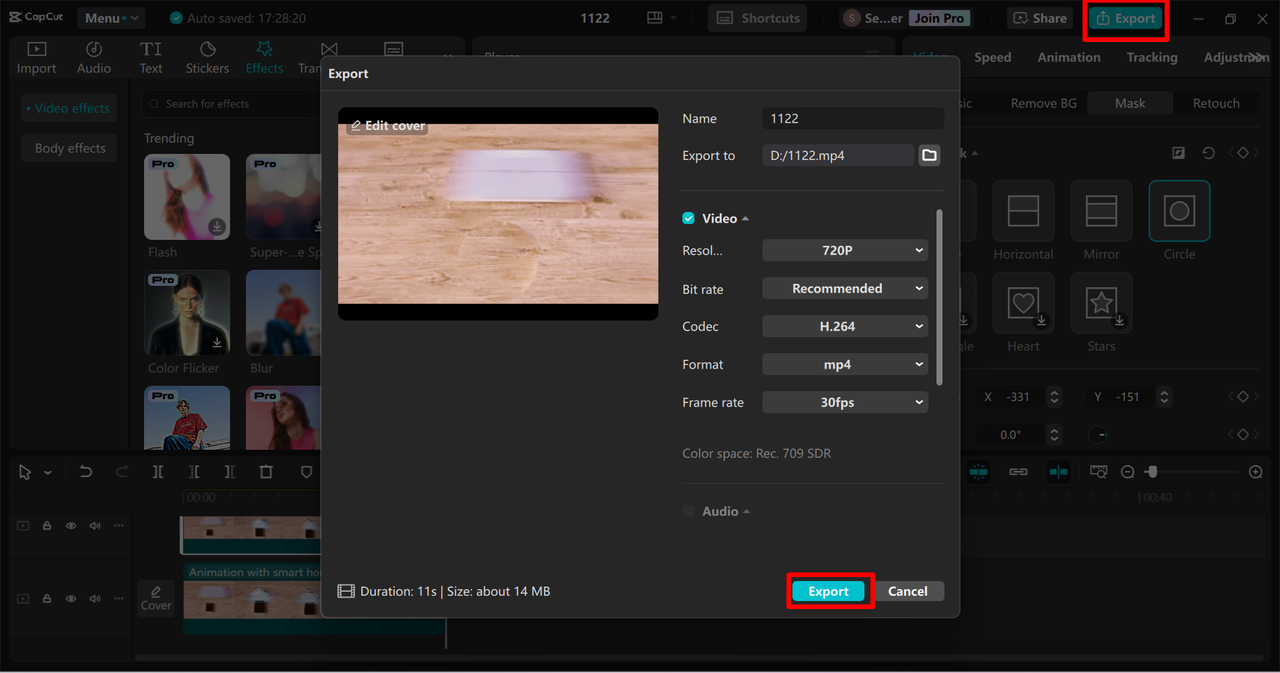 Exporting video from the CapCut desktop video editor 