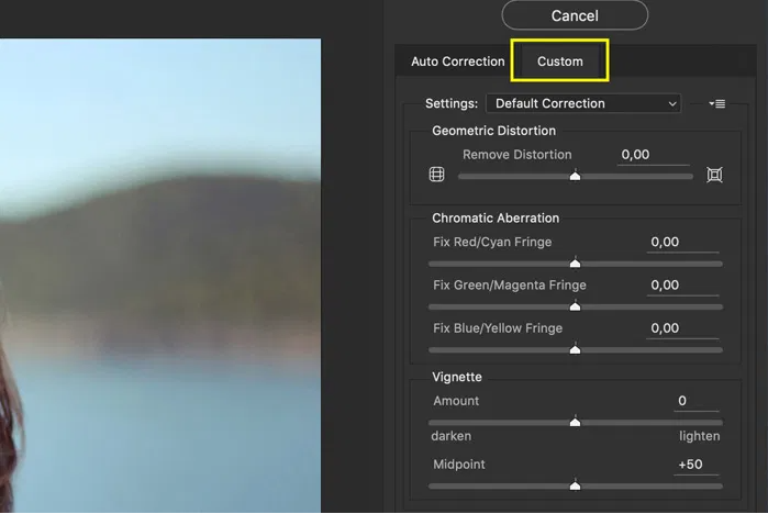 Adjusting the intensity of the vignette in Photoshop