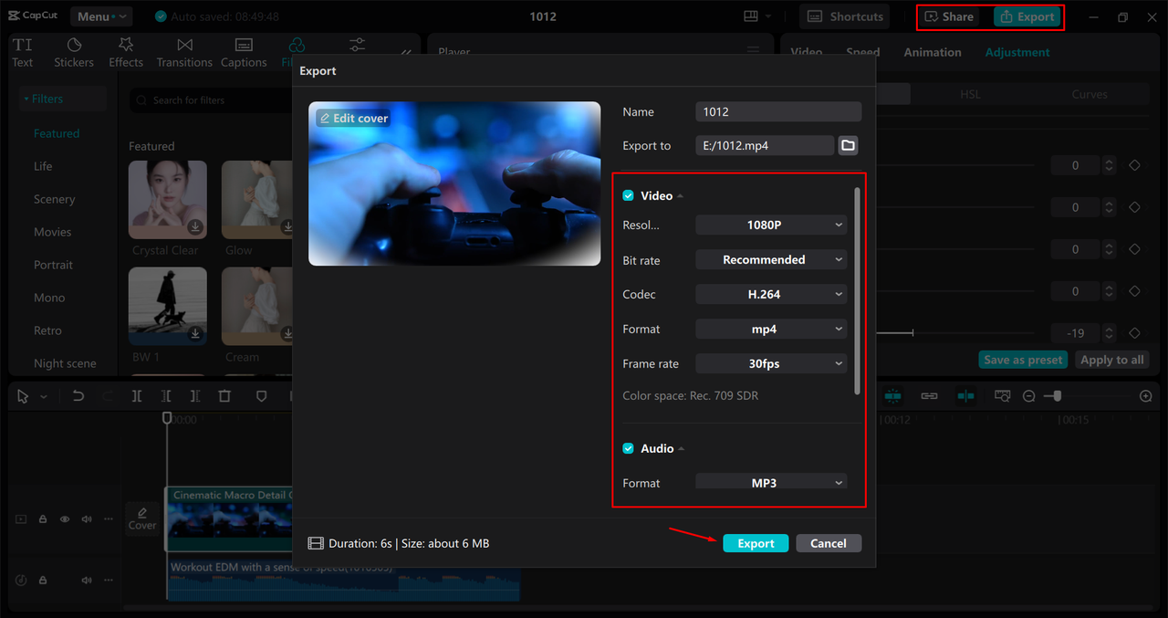 Exporting a video from the CapCut desktop video editor