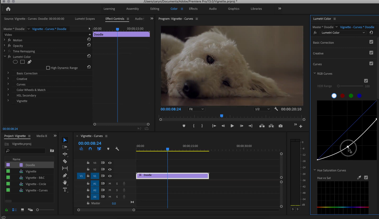 Using masks and curves to make a vignette effect in Premiere Pro