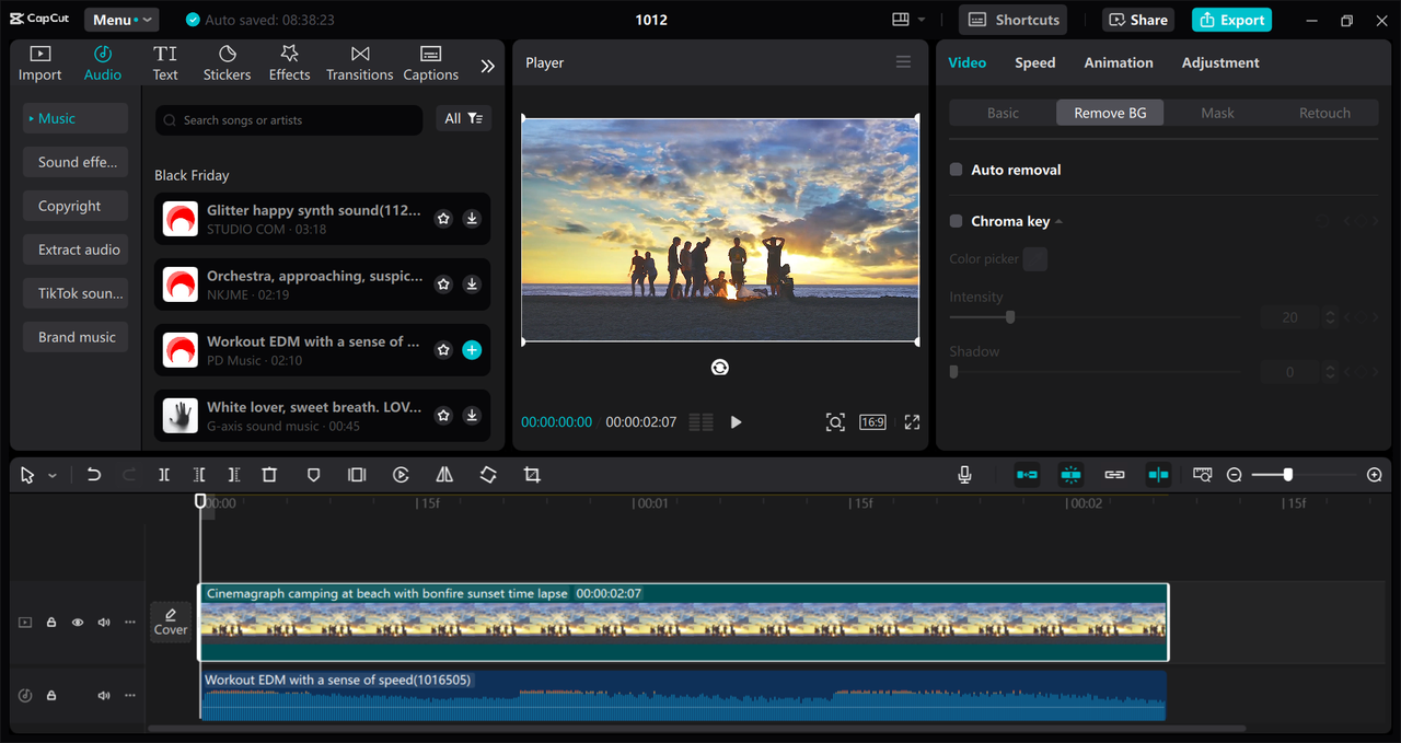 Interface of the CapCut desktop video editor - an alternative way to add vignettes to videos