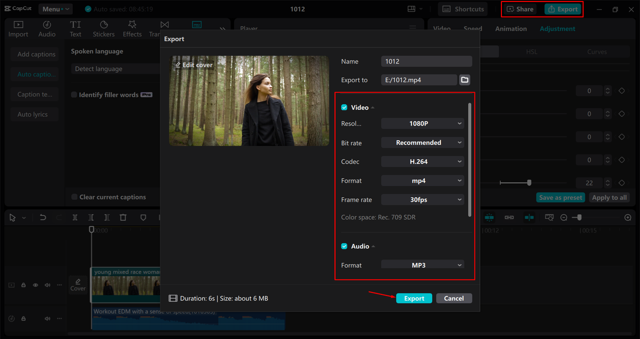 Exporting a video from the CapCut desktop video editor