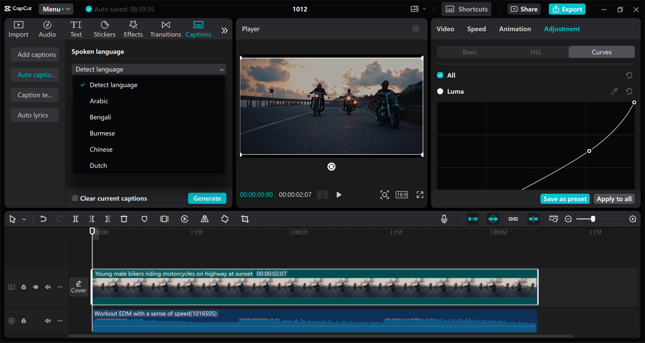 Interface of the CapCut desktop video editor - an easy way to add vignette effects to videos