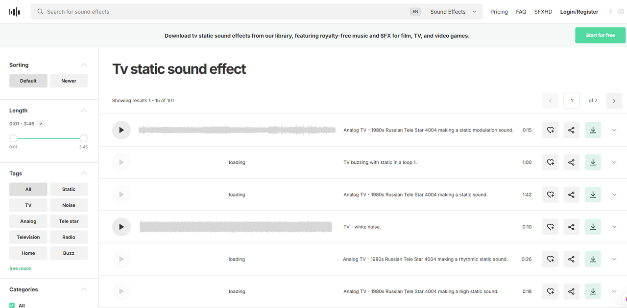 Soundsnap offers a wide range of static TV sound effects