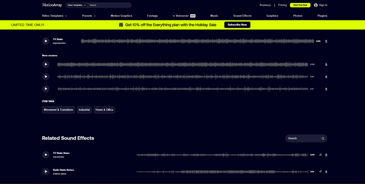 Motionarray offers a wide range of TV static sound effects 