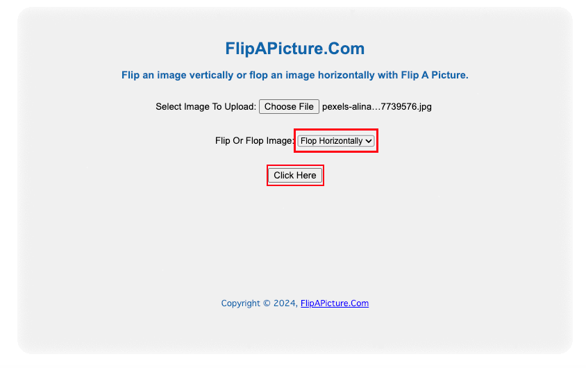 Hit "Click Here" to flip image online free