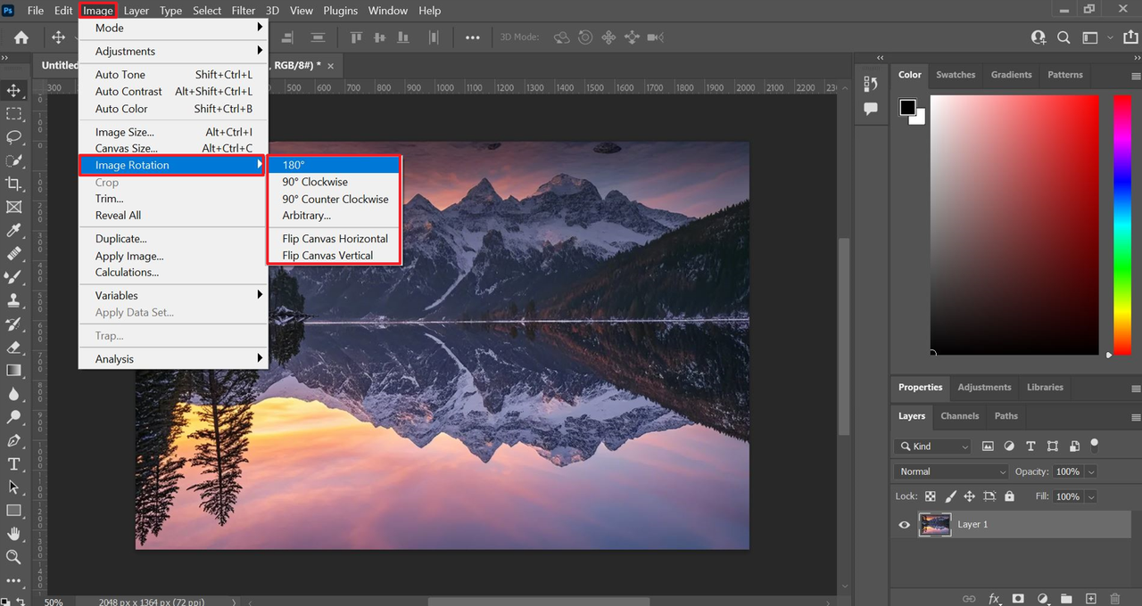 How to rotate the image in Photoshop: Use "Image Rotation"