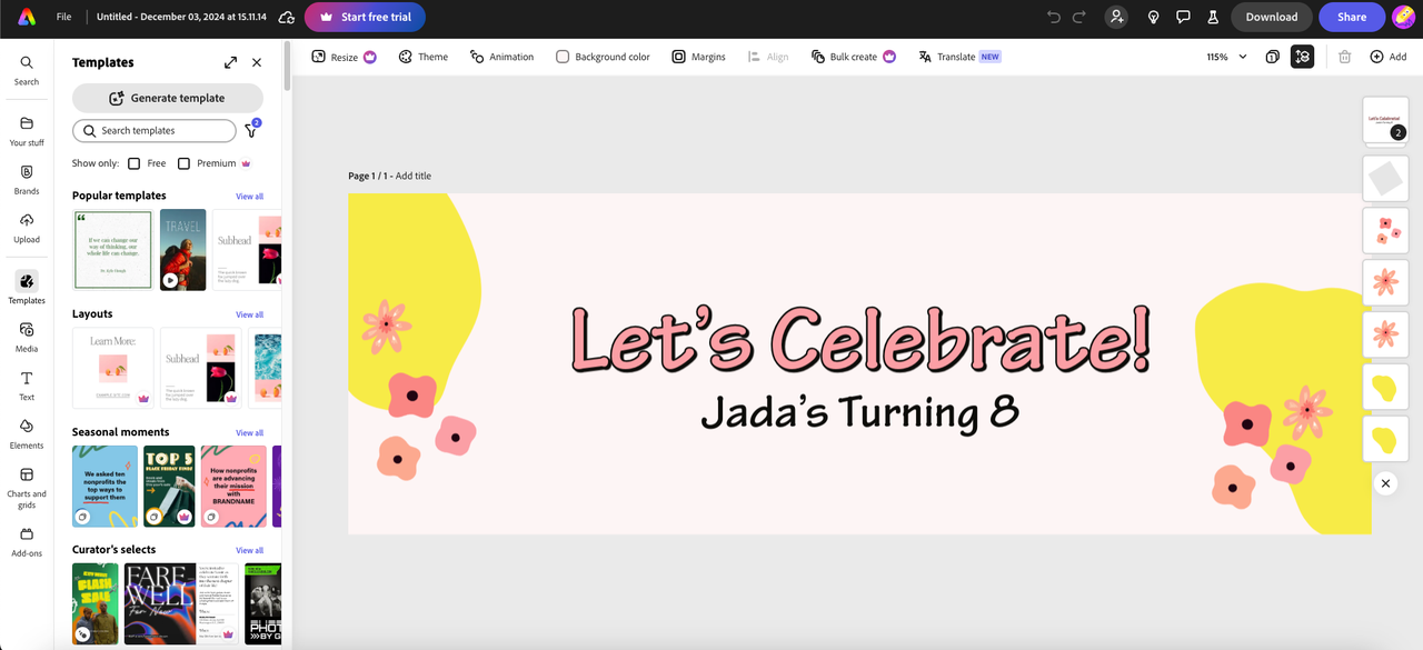 Adobe Express birthday banner design