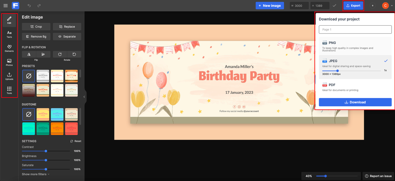 customize the birthday photo banner background