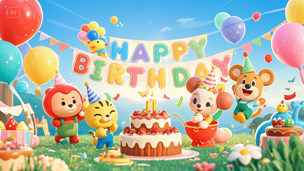 Cartoon-inspired background birthday banners