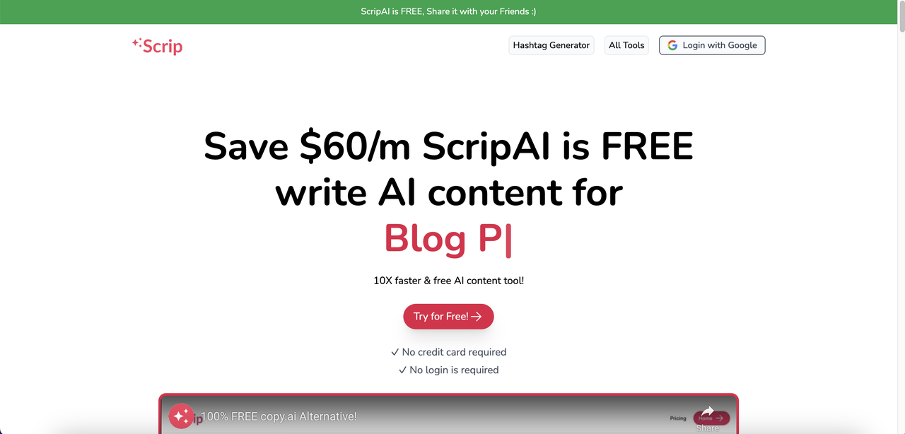 Scrip AI hashtag generator