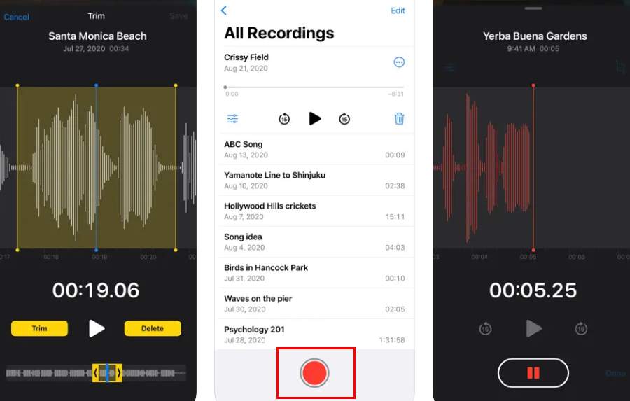 The Voice Memos app is a built-in iOS device to record audio