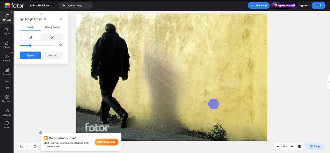 Fotor's editing interface