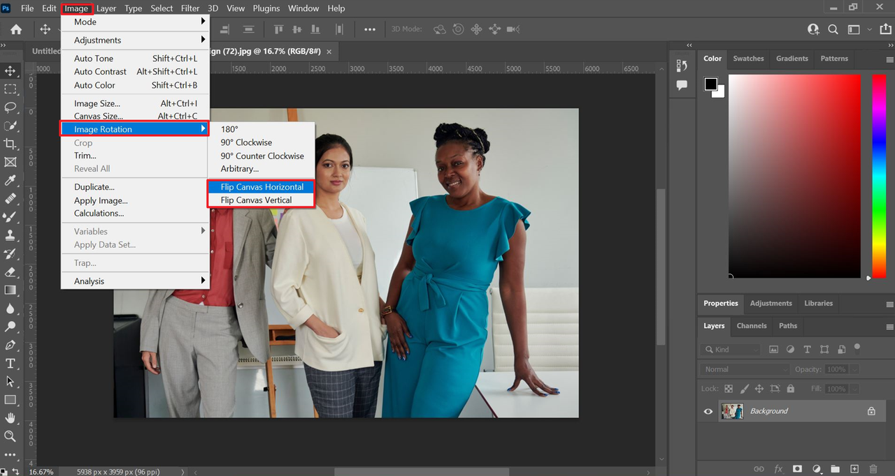 How to flip an image on Photoshop: Use Image Rotation