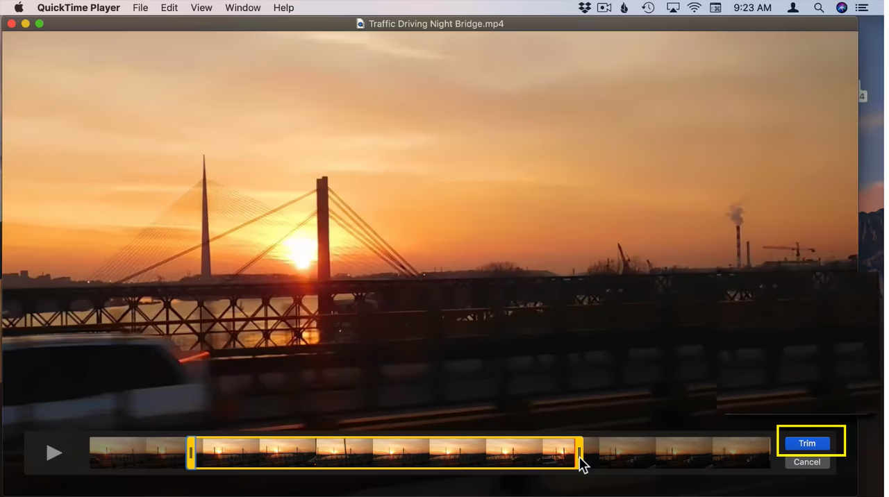 Interface of QuickTime - the excellent free video trimmer Mac