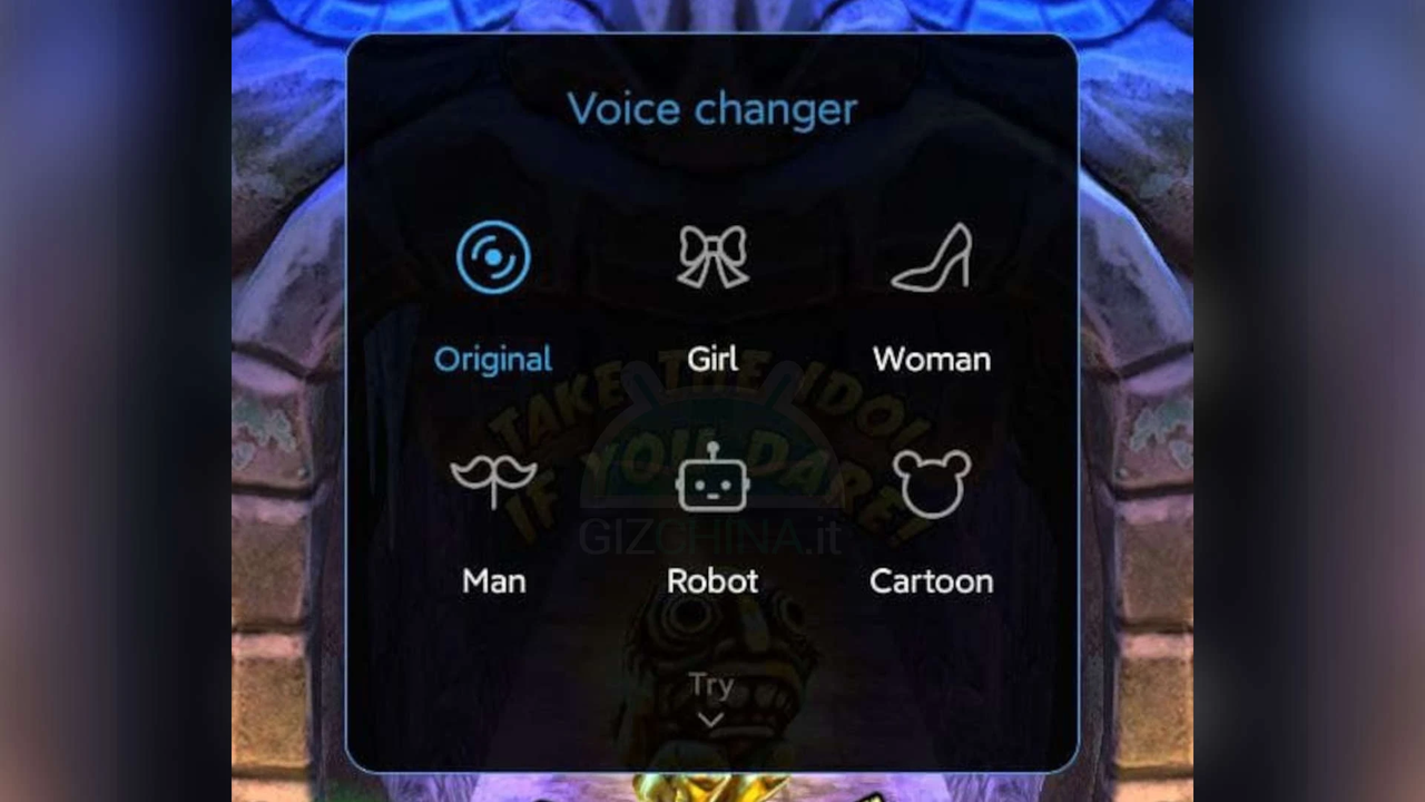 Interface of Game Turbo voice changer showing different voice filters