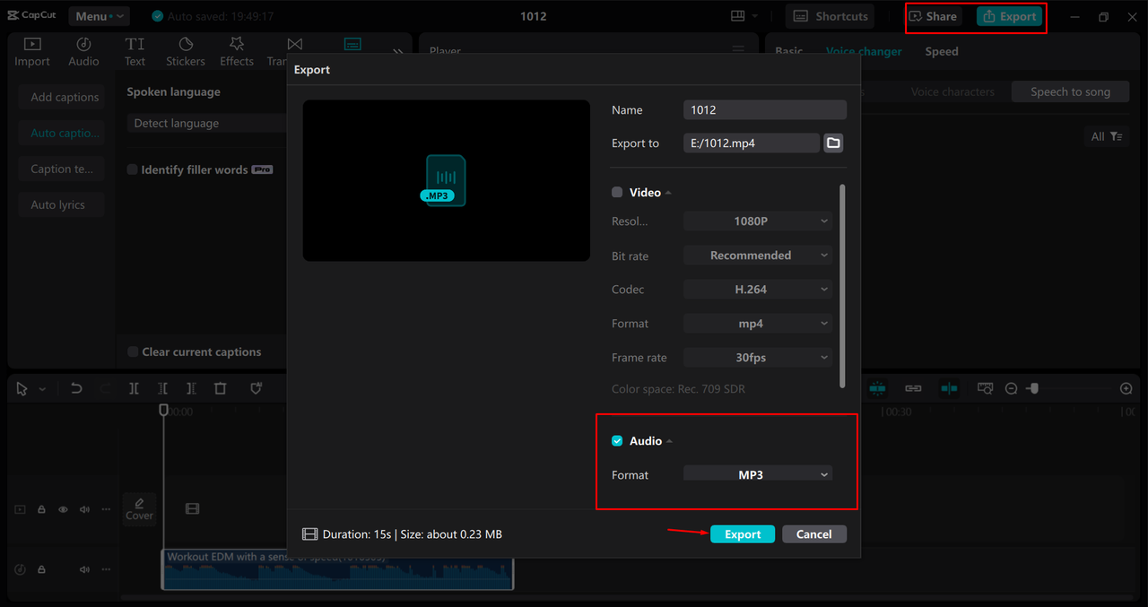 Exporting a video from the CapCut desktop video editor