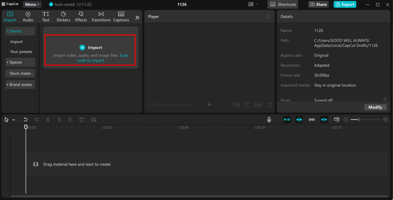 Uploading audio in the CapCut desktop video editor