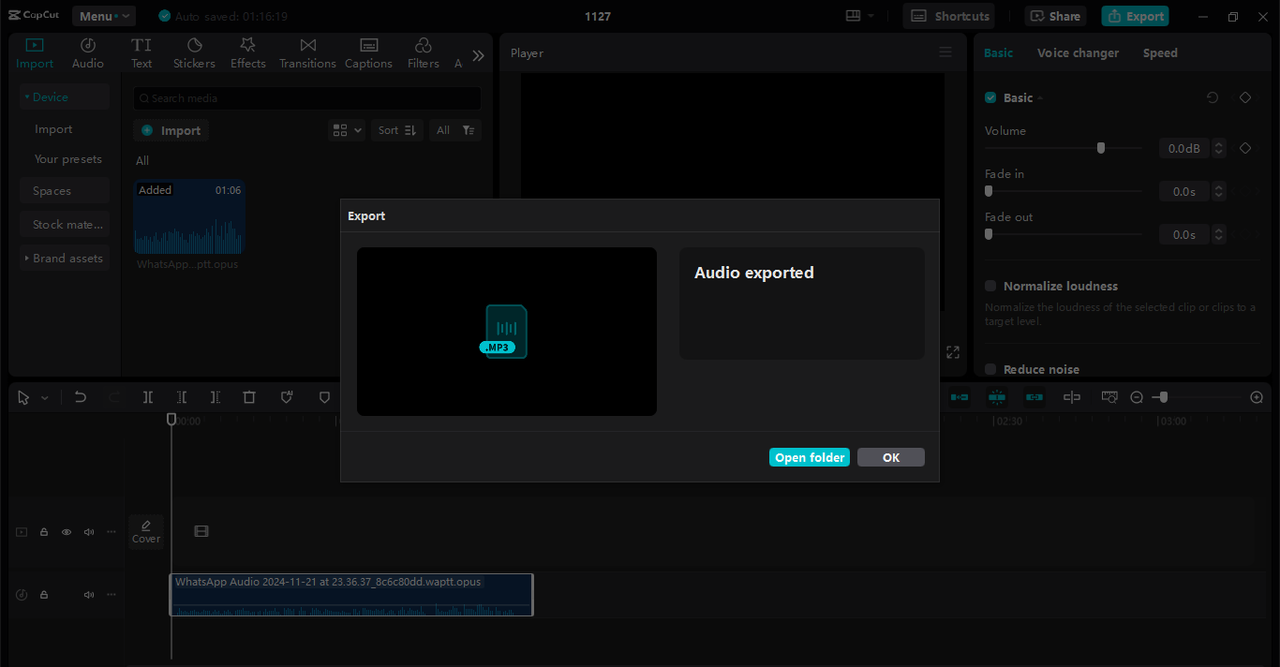 Exporting the audio from the CapCut desktop video editor