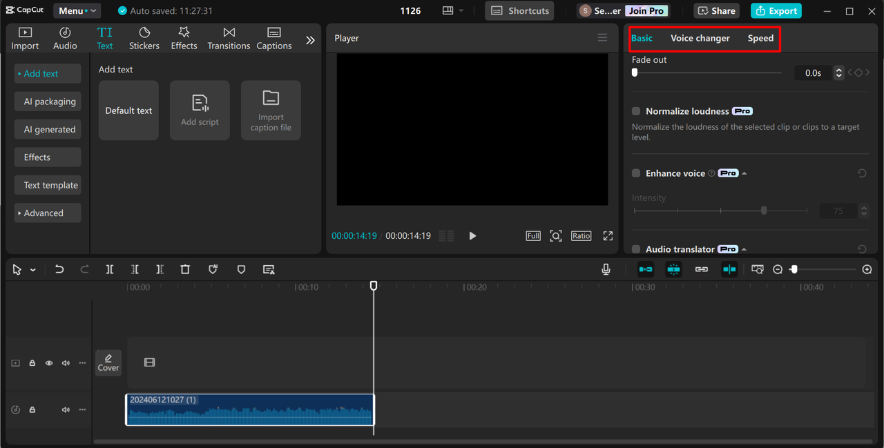 Editing the voice memos in the CapCut desktop video editor 