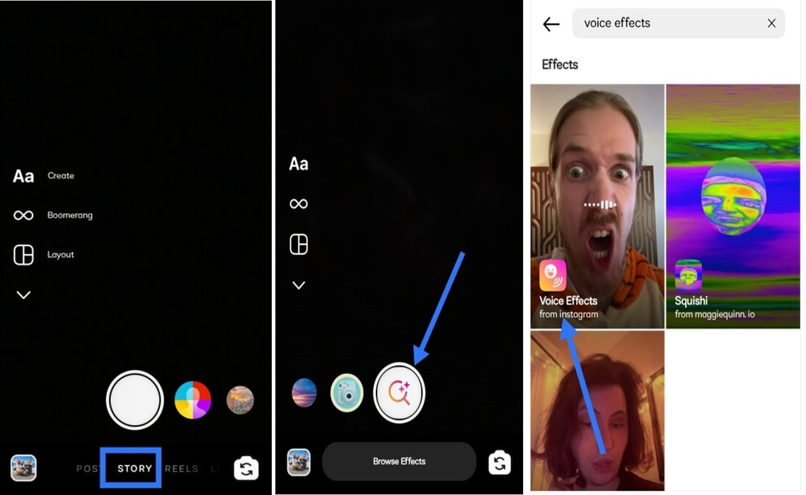 Image showing how to use Instagram voice changer to add effects to stories