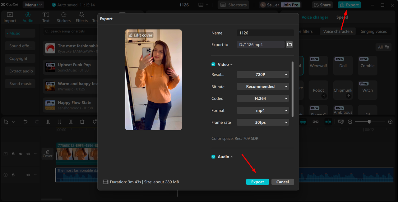 Exporting Instagram reels from the CapCut desktop video editor