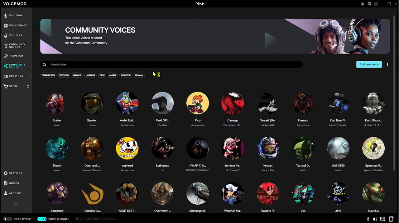 Interface of Voicemod - an effective voice changer for Instagram