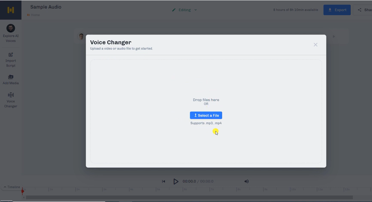 Interface of Murf AI - a reliable Instagram reel voice changer