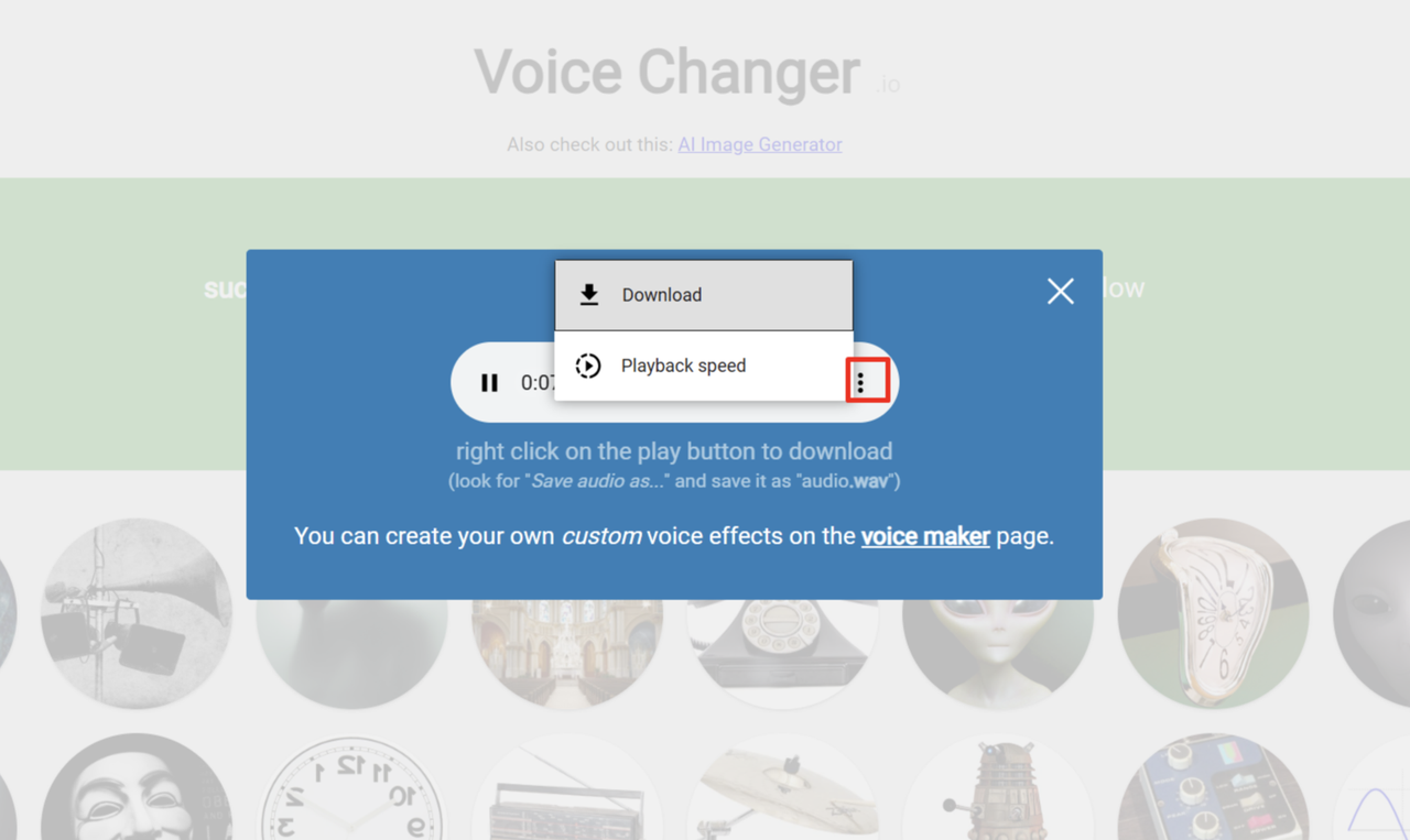 Downloading the audio from VoiceChanger.io