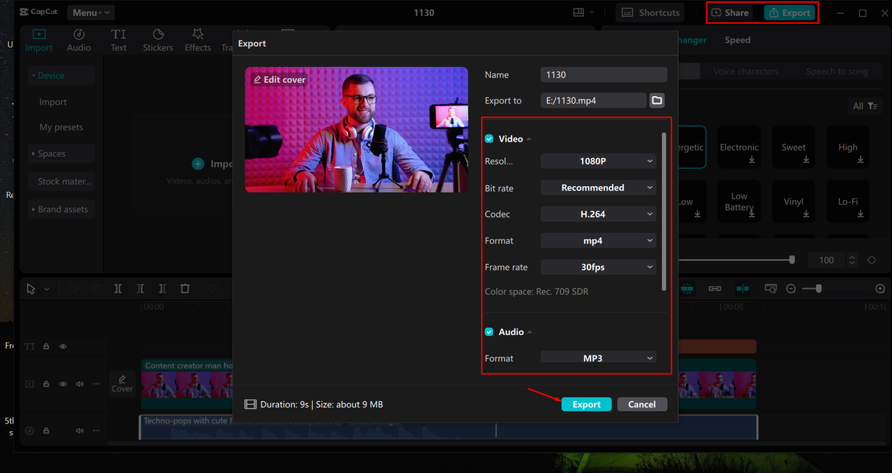 Exporting a video from the CapCut desktop video editor