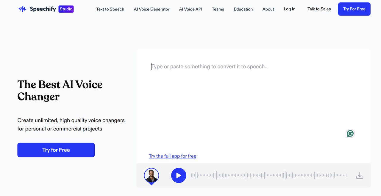 Interface of Speechify - an easy-to-navigate free online AI voice enhancer