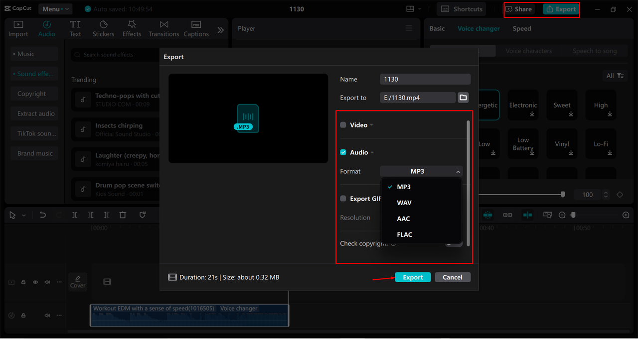 Exporting a video from the CapCut desktop video editor