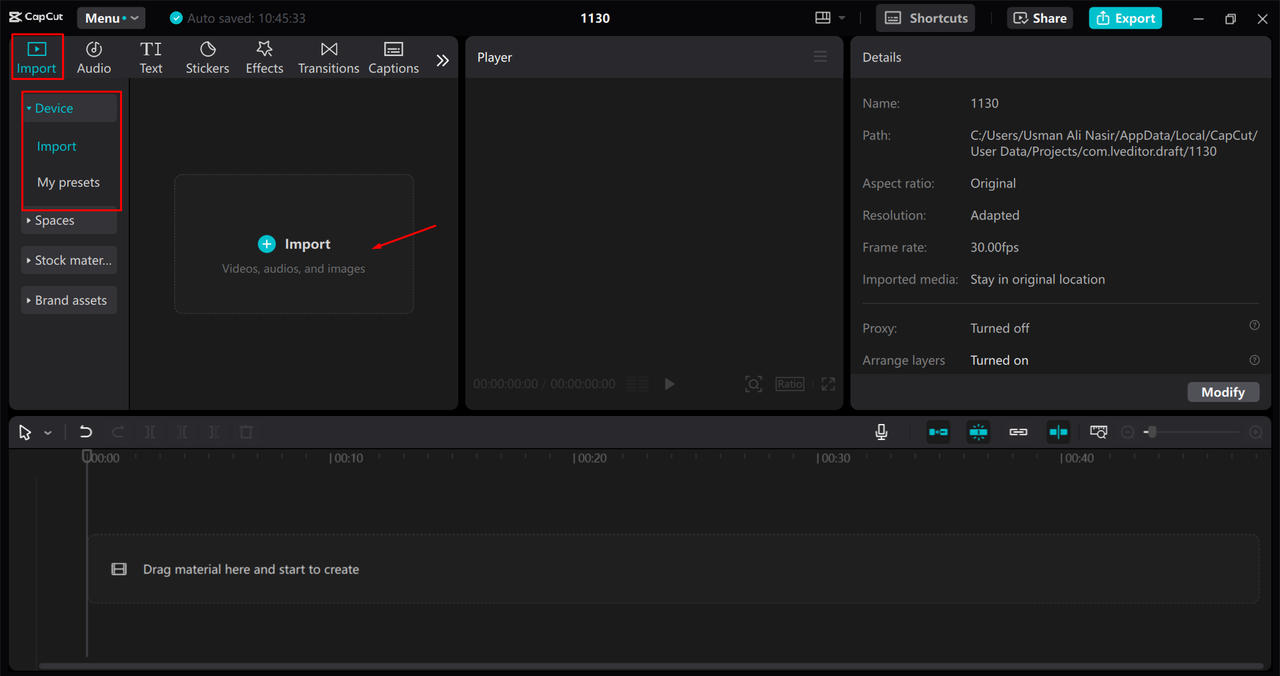 Importing audio into the CapCut desktop video editor