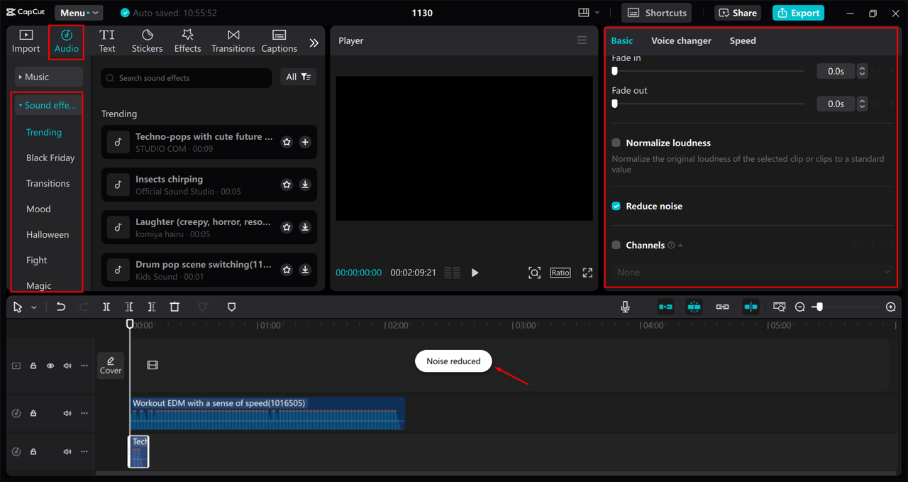 Adding sound effects to audio in the CapCut desktop video editor