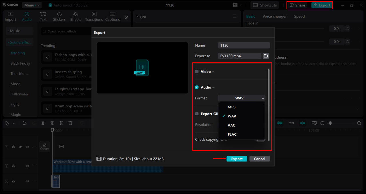 Exporting a video from the CapCut desktop video editor