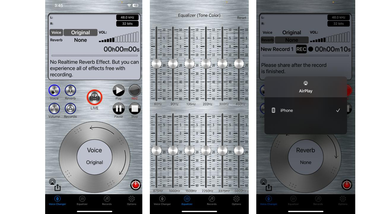 Interface of the Live Voice Changer app - the best real-time AI voice changer