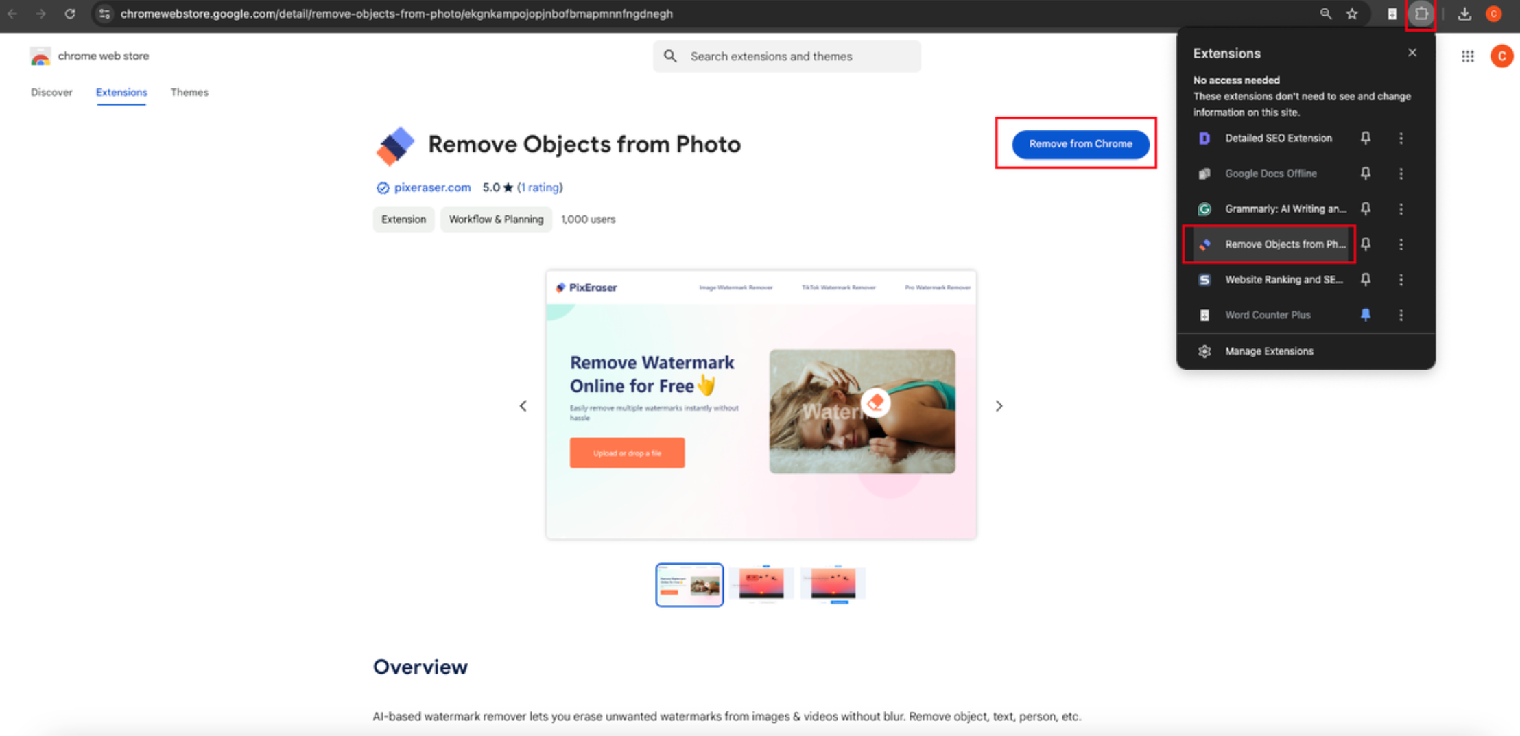 Online photo things remover