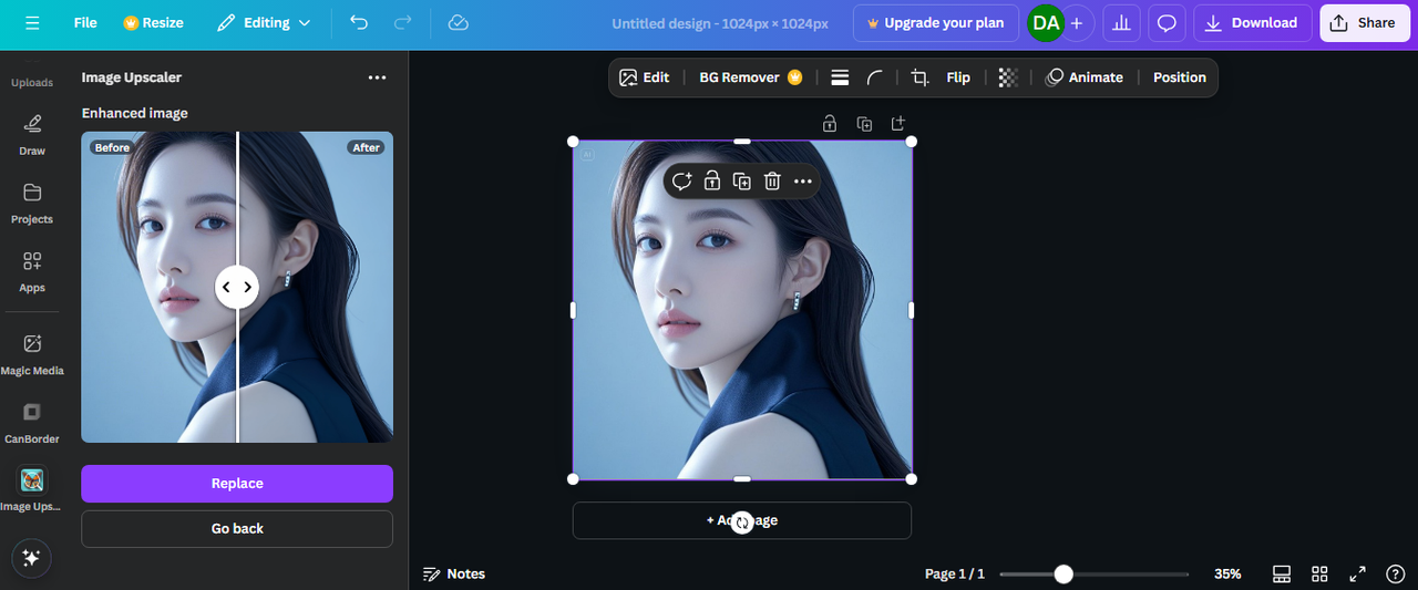 Canva- AI photo resolution enhancer 