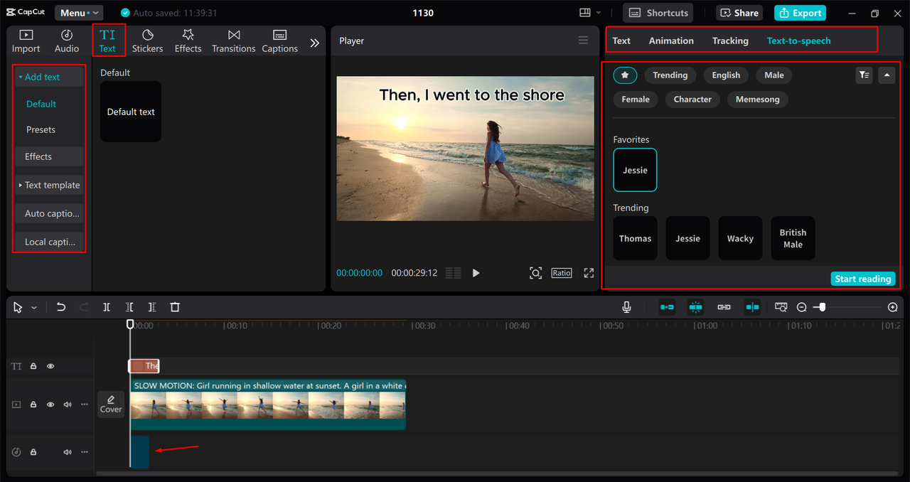 Generating a custom voiceover in the CapCut desktop video editor