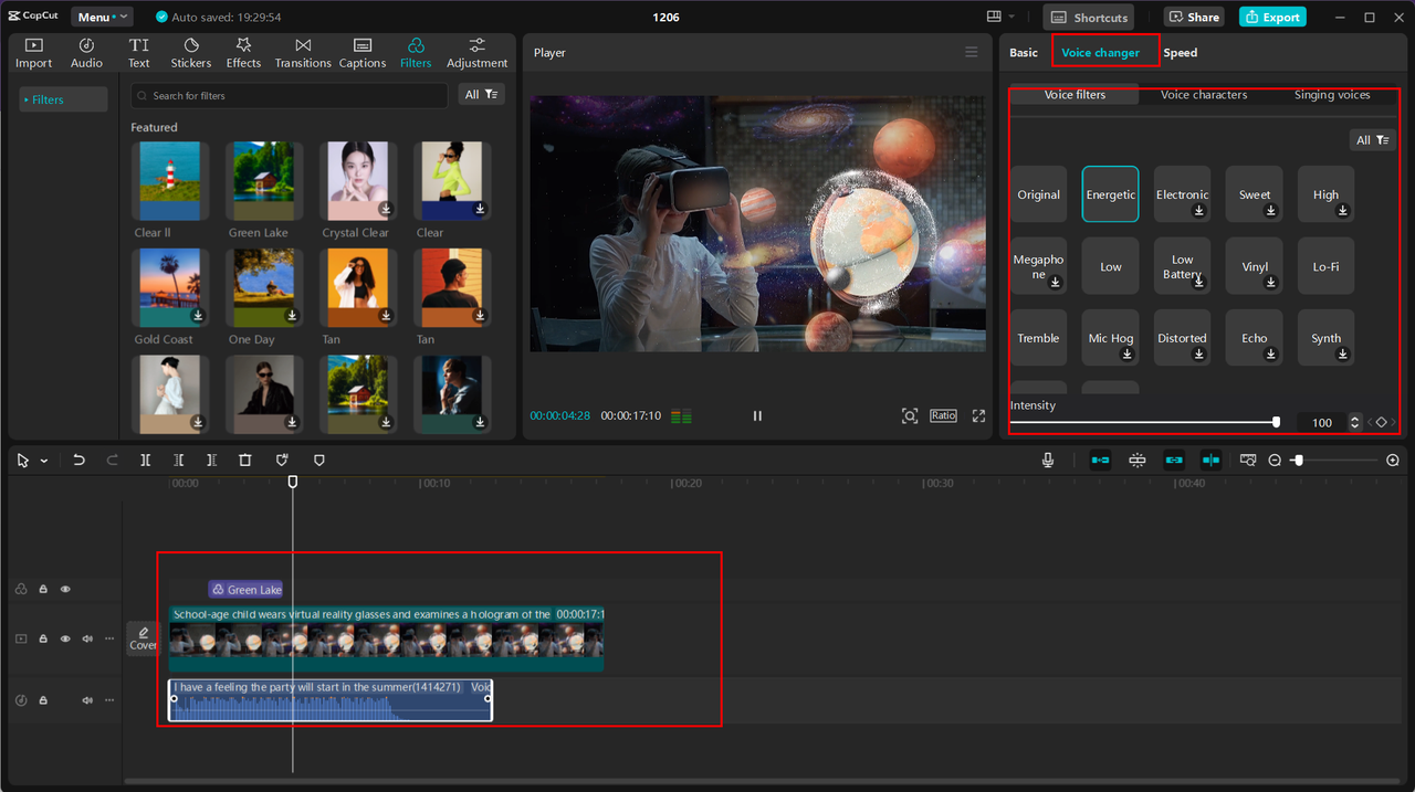 Changing voice in CapCut with various voice effects