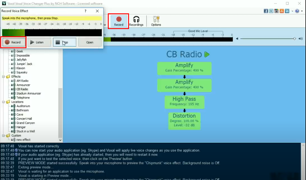 Recording and saving the voice in Voxal