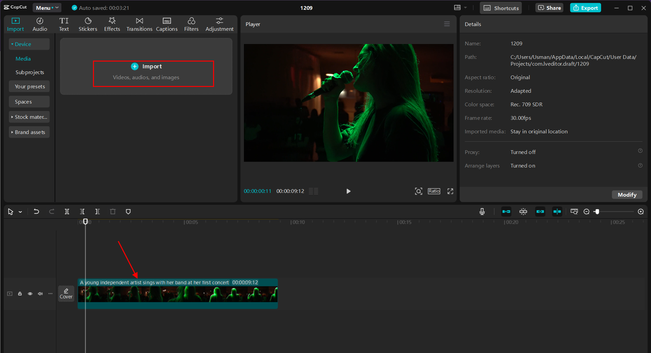  Importing the video in CapCut