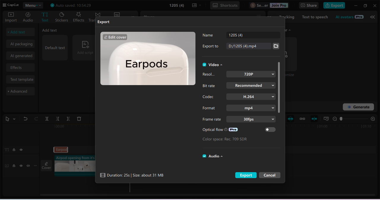 Exporting video from the CapCut desktop video editor