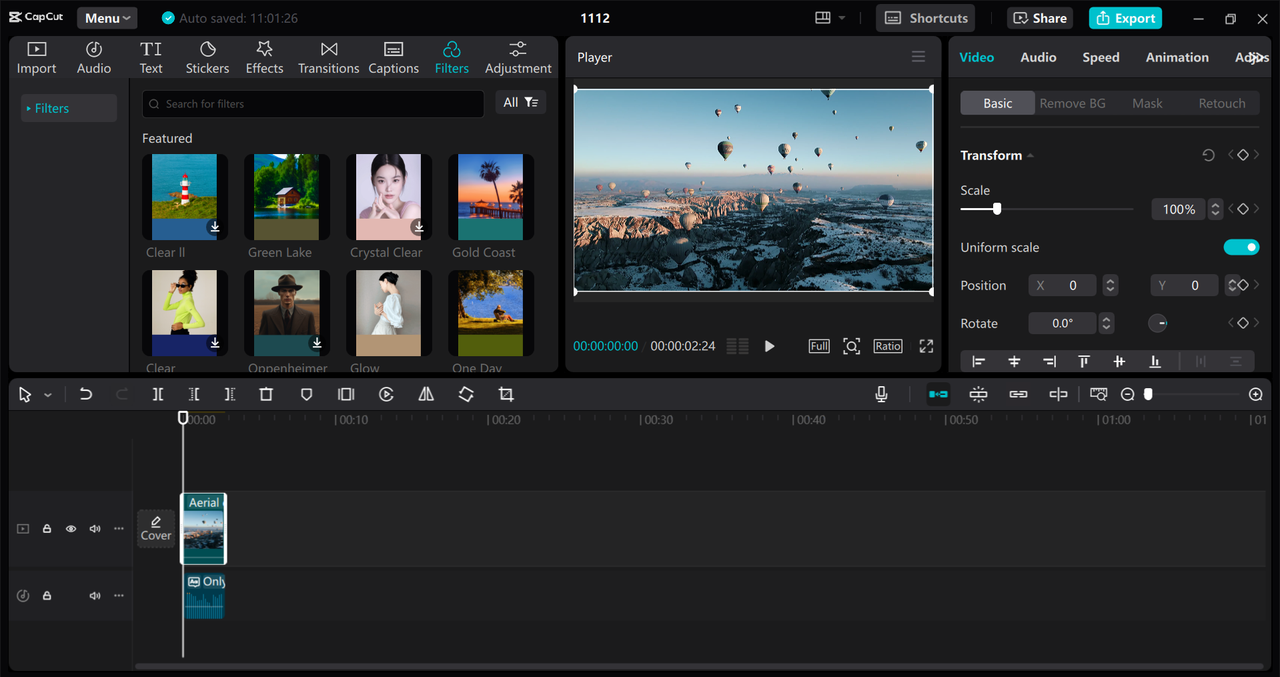 Interface of CapCut desktop video editor - an effective alternative to Murf AI Studio voice changer